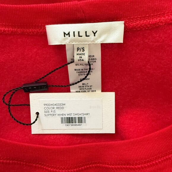 NWT MILLY Slippery When Wet Fleece Sweatshirt Crewneck Cotton Pullover Sz PS - Picture 4 of 9